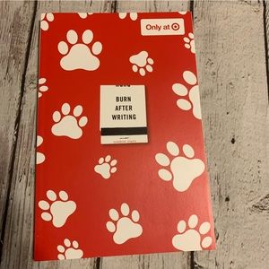 New “Burn After Writing” style personal journal red and white paw print